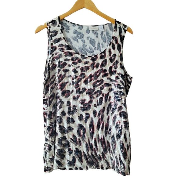Chico's Leopard Print Sleeveless Top with Sequins - Size 2 / Large - Picture 1 of 4